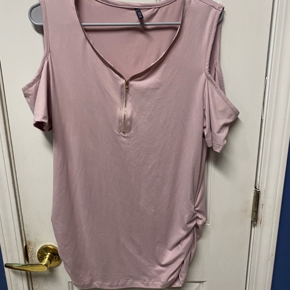 Splash Cold Shoulder Top for Women Casual Short Sleeve V Neck Zipper up 1X